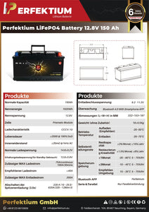 150Ah LiFePo4 12V / 150 Ah Batterie Lithium Akku mit BMS und Heizfolie - 6 Jahre Garantie